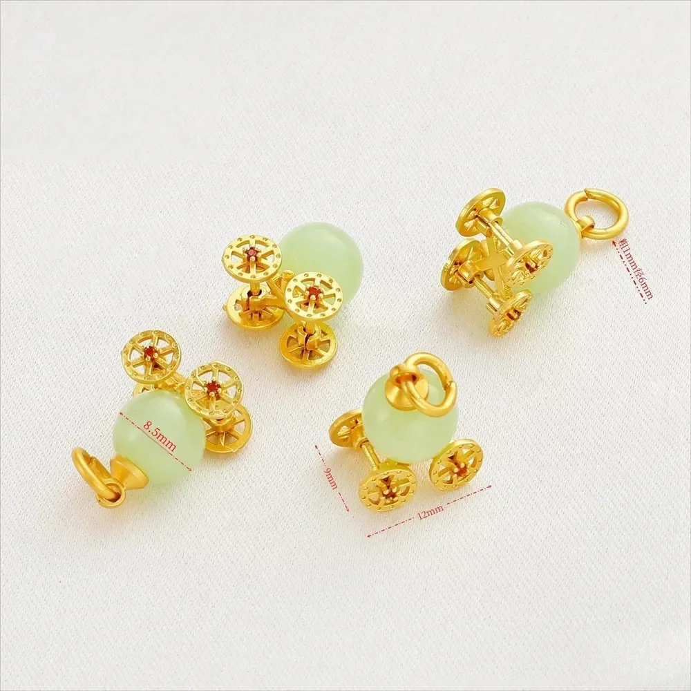 18K Matte Gold Inlaid Jade Stone Four-wheeled Pumpkin Cart Pendant DIY Bracelet Necklace Pendant Jewelry Accessories