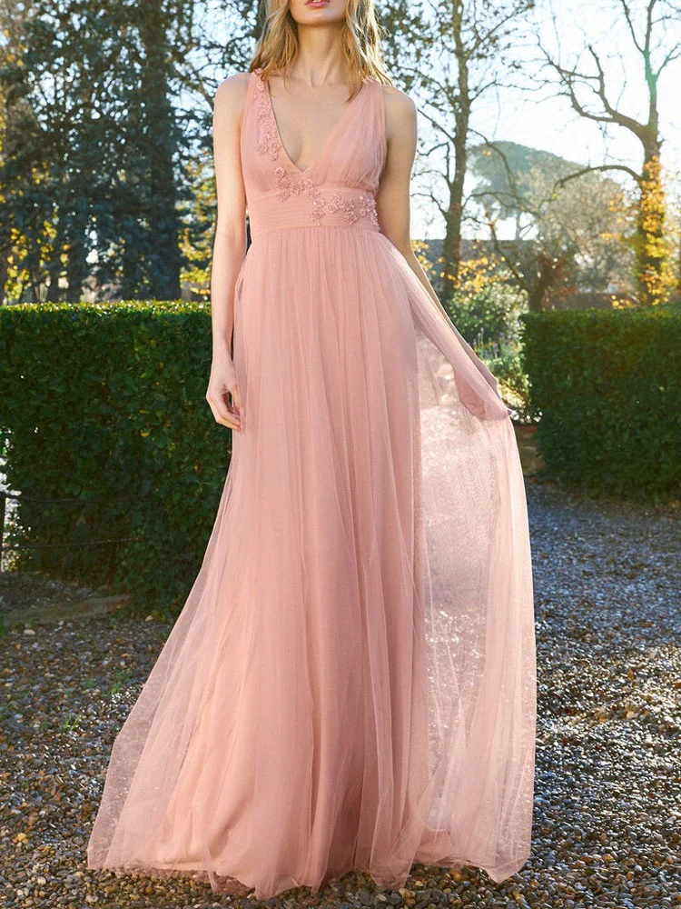 

Customized Elegant Tulle Sequined Beading Sash Pleat A-line V-neck Long Dresses Bespoke Occasion Dresses Sizes Available Fashion