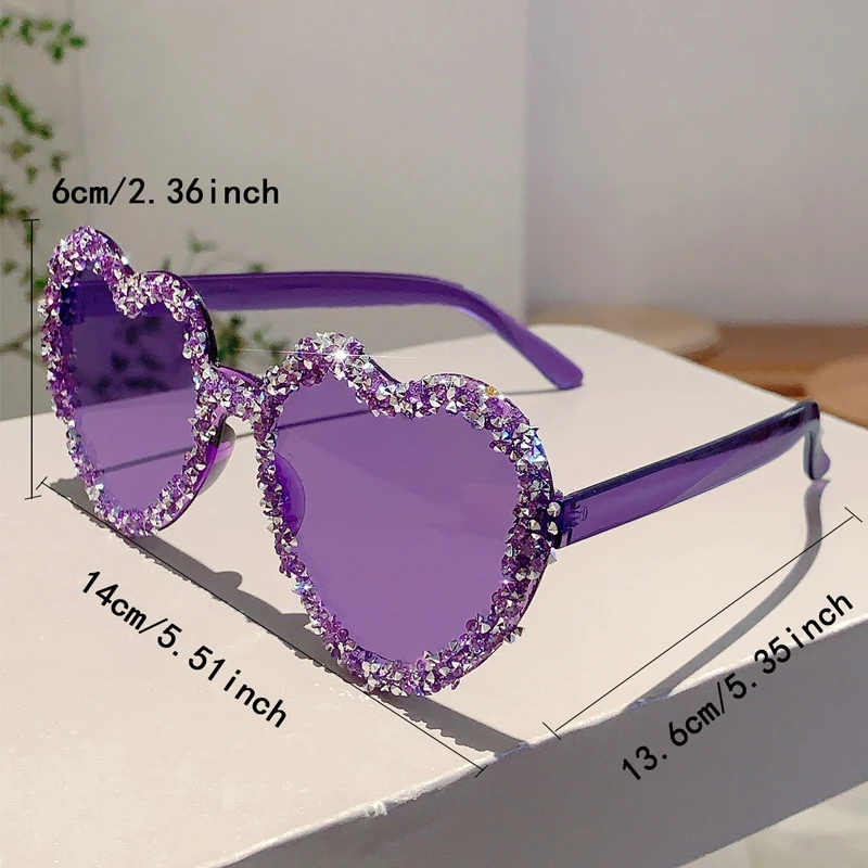 KAMMPT Fashion Brand Crystal Shiny Shades Women Stylish Heart Decor Trends Sunglasses Oversize Candy Color Beach Sun Glasses