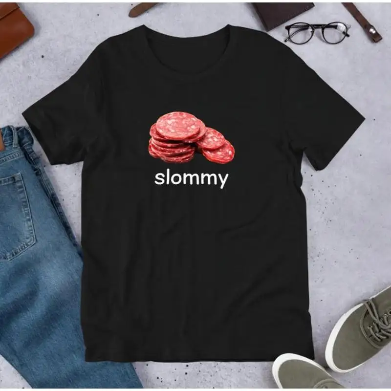 

Funny Slommy Salami T-Shirt Men's Women's Meat Lover Graphic Tee Food Meme Print Top Humorous Snack Gift