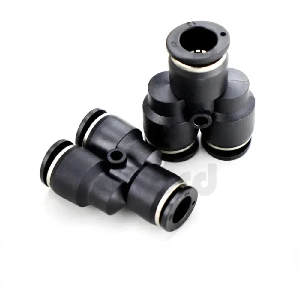 4 6 8 10 12 14 16mm PY PW Black Y-type Three Ways Pneumatic Air Fitting Quick Push To Connect Quick Release Variable 14-12 6-4