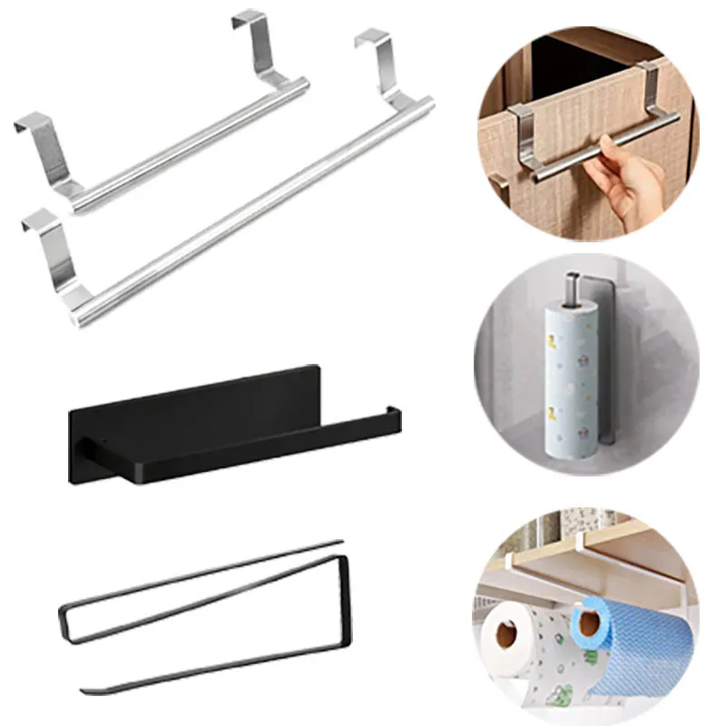 No Drill Kitchen Storage Set, Over Cabinet Door Towel Bar & Paper Towel Holder, Hanging Tissue Rack for Kitchen Bathroom Cabinet
