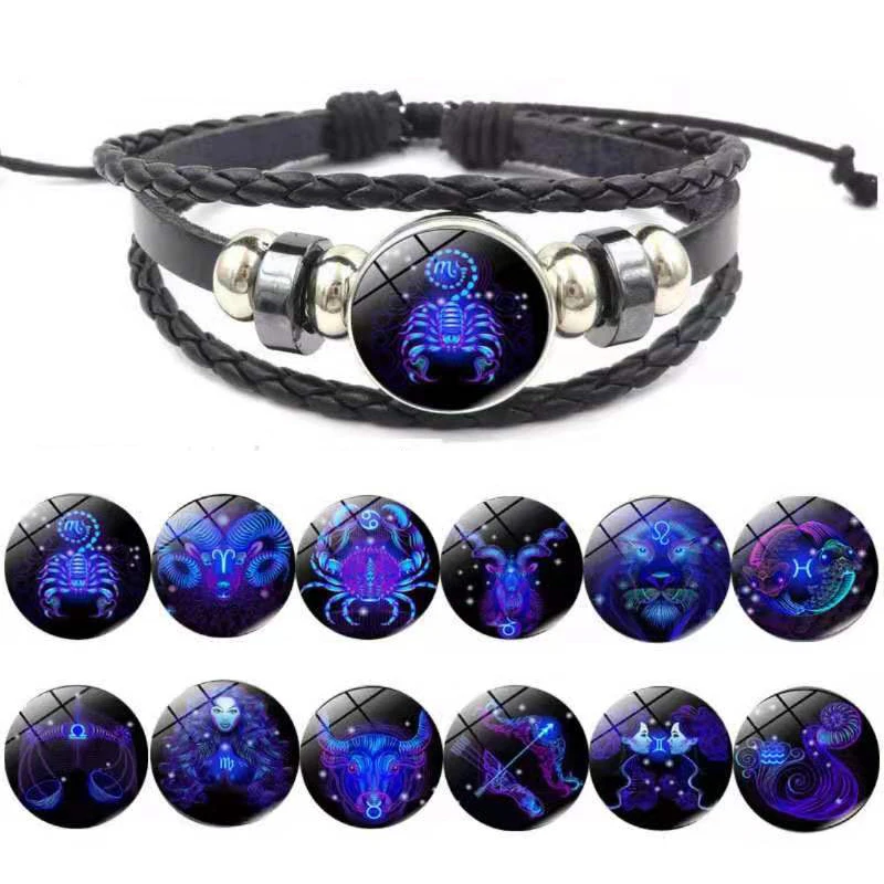 12 Zodiac Signs Constellation Charm Luminous Bracelet Men Women Fashion Multilayer Weave leather Bracelet & Bangle Birthday Gift