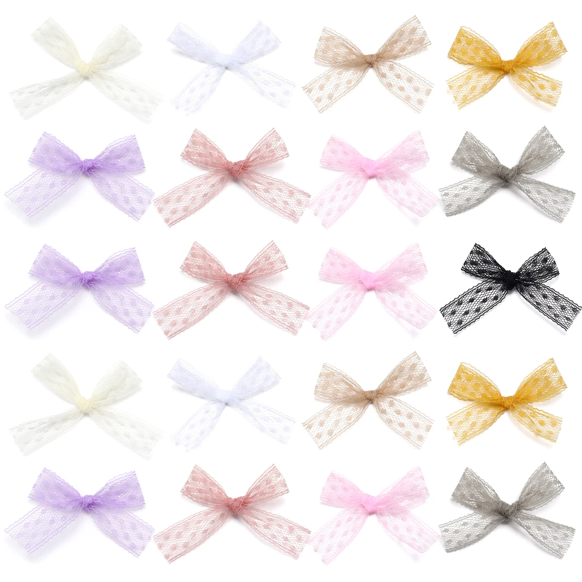 20Pcs/Lot 5*6cm Bilateral Embroidered Net Lace Trim Ribbon Bows Handmade For DIY Sewing Crafts Handwork Gift Party Wedding Decor