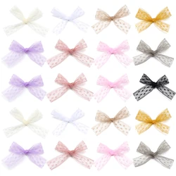 20Pcs/Lot 5*6cm Bilateral Embroidered Net Lace Trim Ribbon Bows Handmade For DIY Sewing Crafts Handwork Gift Party Wedding Decor