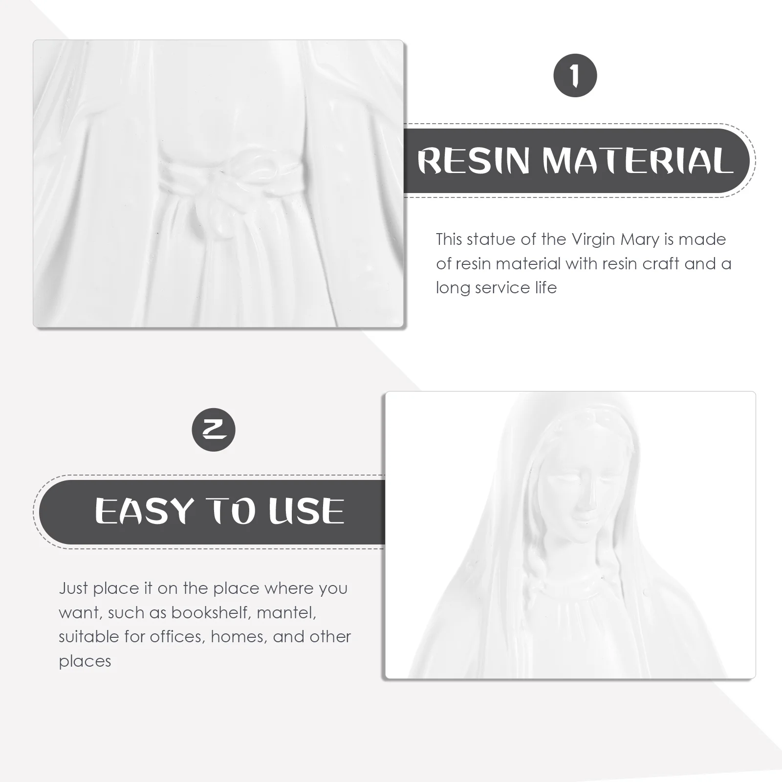 

Resin Ornament Delicate Design Longtime Use Home Office Religious Breath Gift Mary Statue Miniature Mary