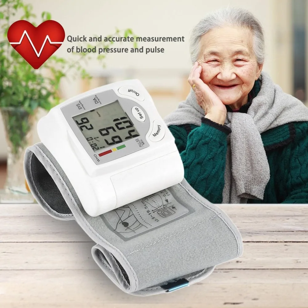 Wrist Electronic Blood Pressure Monitor BP Sphygmomanometer LCD Meter Tonometer Instrument for Measuring Arterial