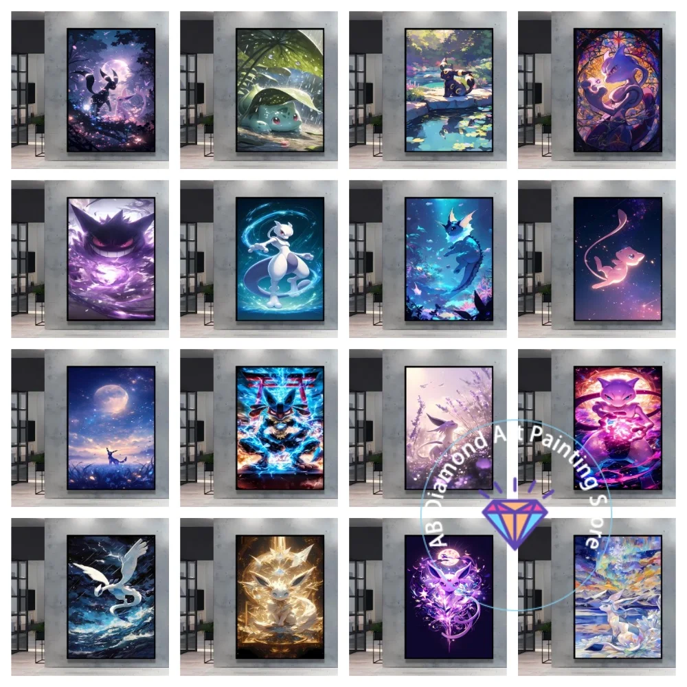 

Pokemon Mewtwo Espeon Square Round AB Diamond Painting Kit 5D DIY Cross Stitch Handmade Art Gift Crafts Home Decor Gift