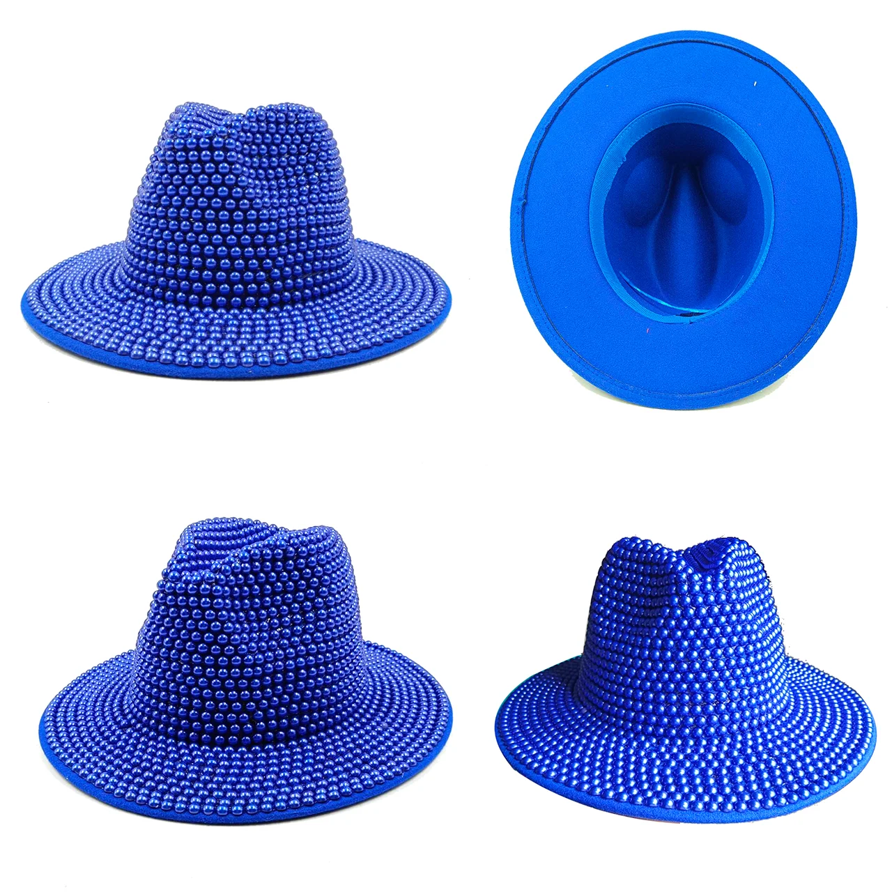 Royal Blue Pearl Fedora Stage Party Hat Men and Women Jazz Fashion Panama Hat Fedora  sombreros