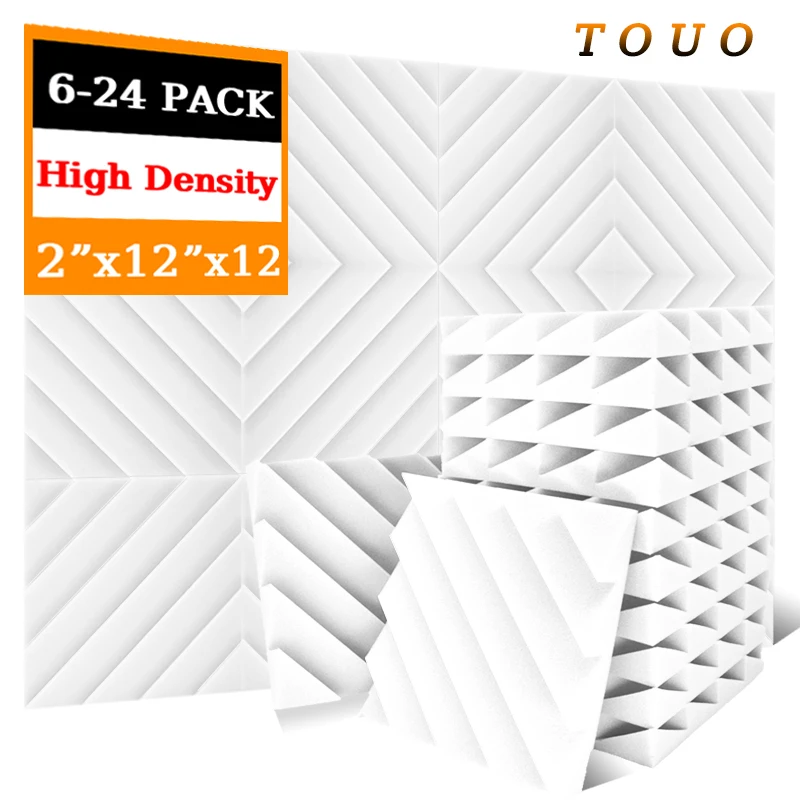 

TOUO Sound Absorption Sponge 6-24 Pack Soundproofing Treatment Diamond Groove Sound Absorber Music Studio Acoustic Foam Wall