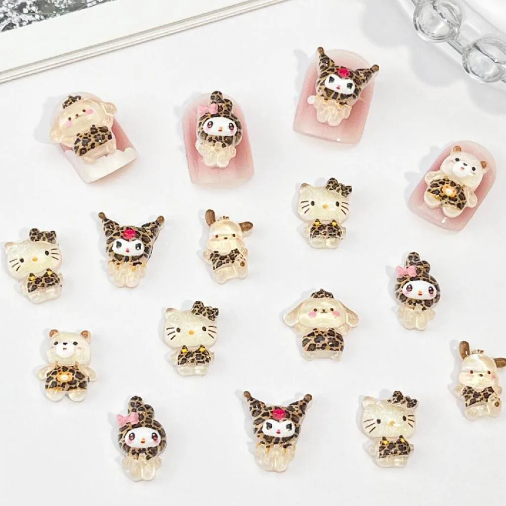 50 Uds. De dijes de leopardo My Melody Kuromi para decoración de uñas, piezas de uñas de dibujos animados 3D Kawaii Hello Kitty, accesorios de decoración de uñas hechos a mano de resina Diy