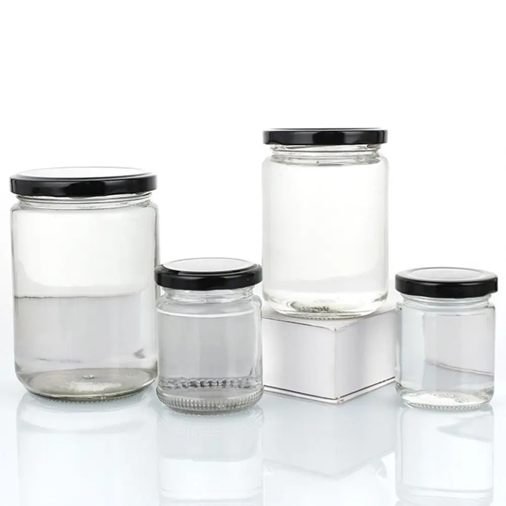 1Pcs 100ml 150ml 195ml 240ml Mini Transparent Kitchen Food Storage Containers Round Glass Jar with Black Airtight