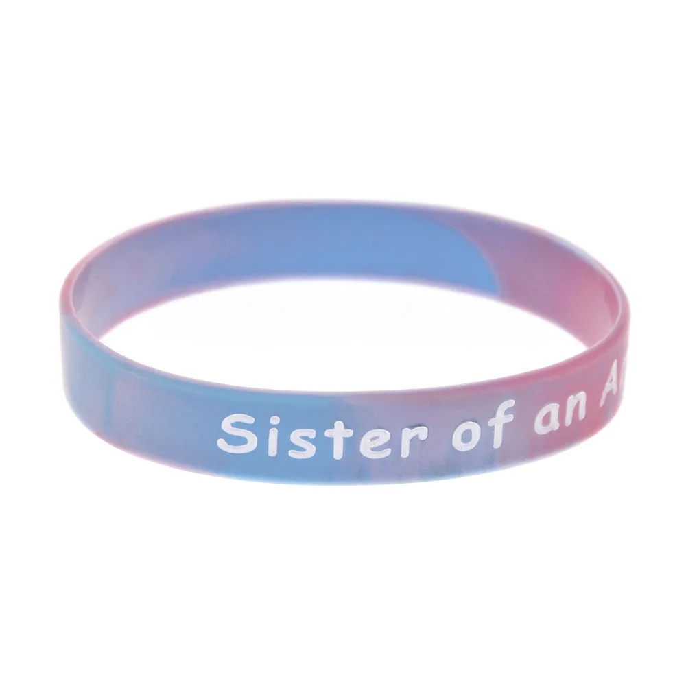 1 PC Sister Brother Of An Angel Silicone Rubber Wristband Charming Bangle Swirl Color Adult Size