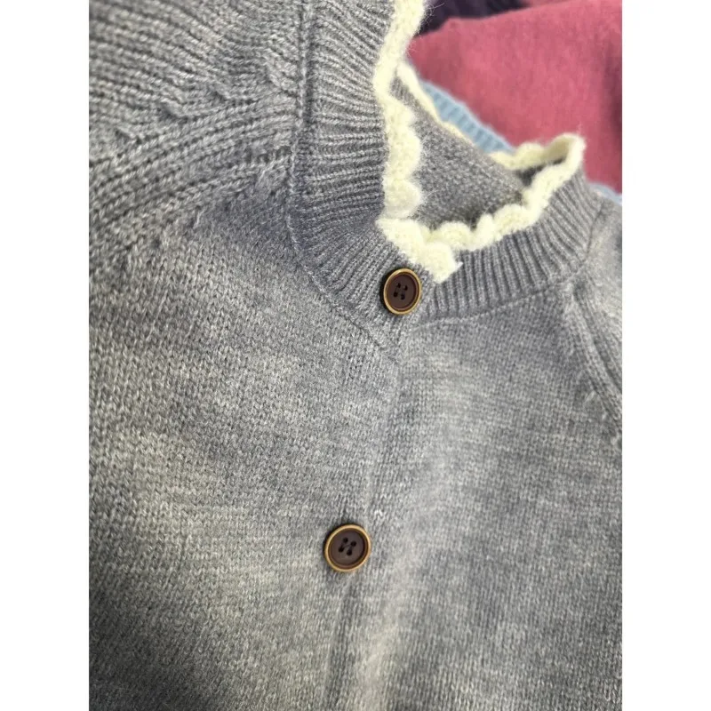 

Fashionable and versatile spliced lace sweater women's 2025 autumn and winter new knitted cardigan top