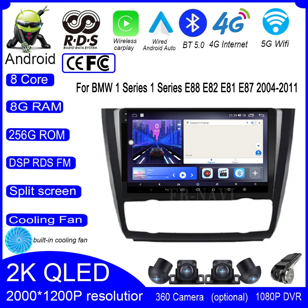 9 Inch QLED RDS Android 14 For BMW 1 Series 1 Series E88 E82 E81 E87 2004-2011 Car Radio Video GPS DSP Multimedia Navigation