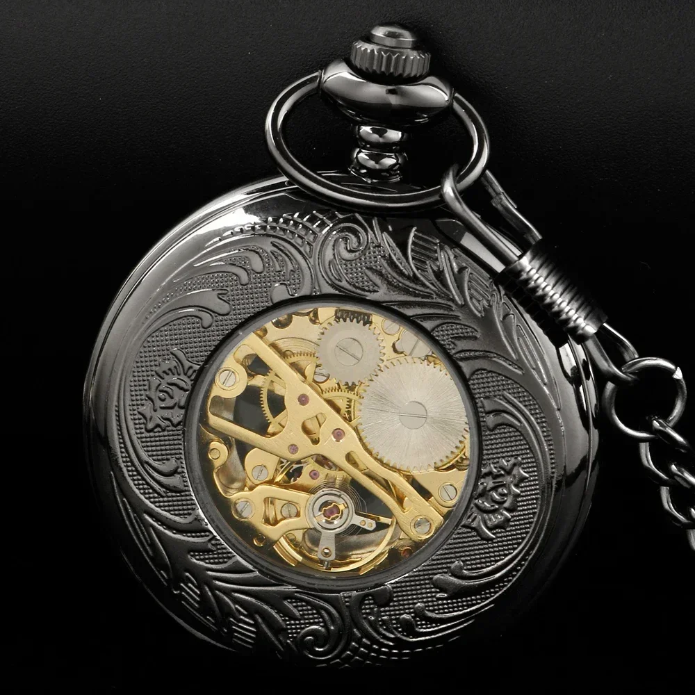 Montre de Poche Rétro Lumineuse, Design Mécanique, avec Numéro Romain JOSteampunk, Noir