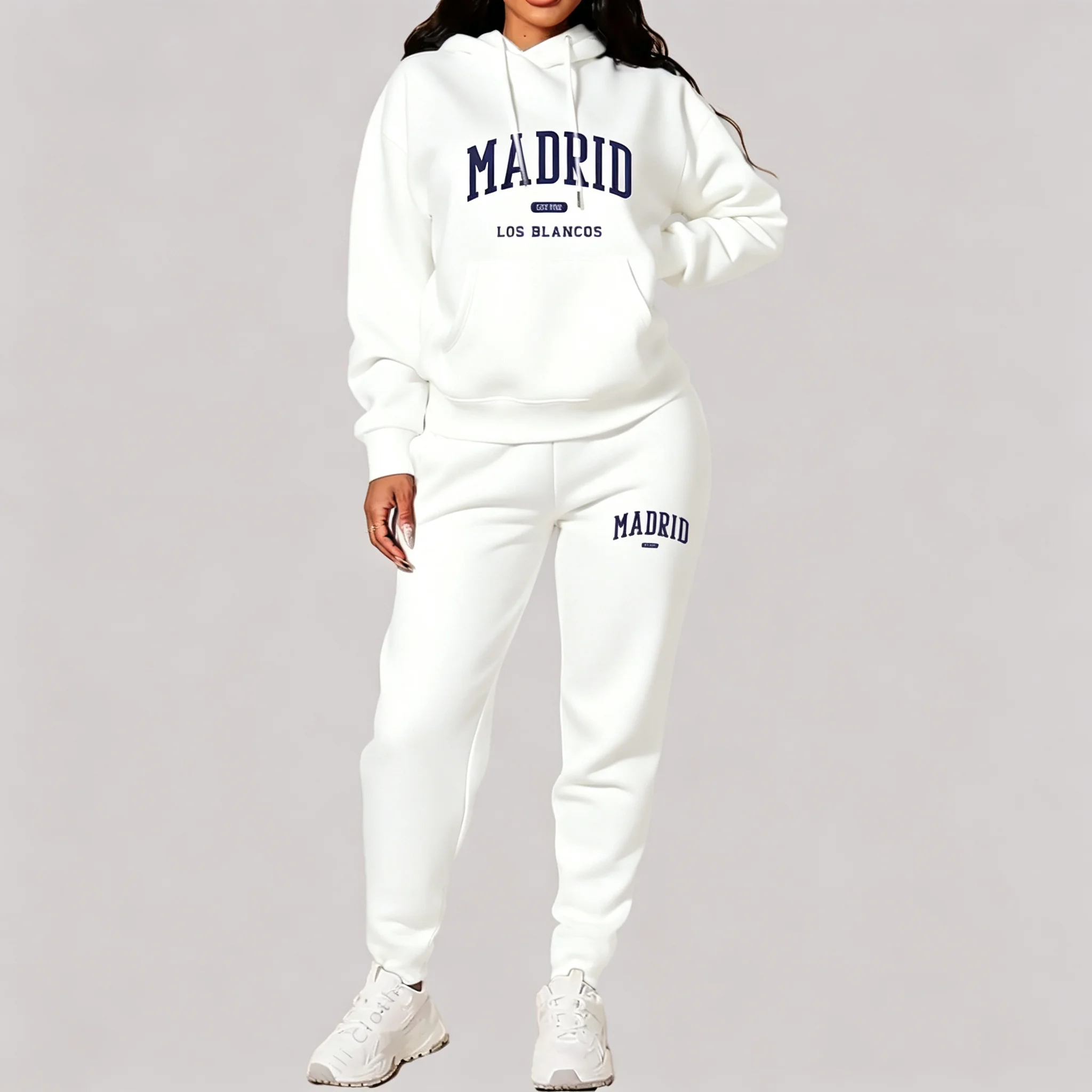 New Ladies TrackSuit Autumn Winter Hoodies Sweatshirts Sweatpants 2 Piece Outfits Madrid Print Trend Sportwear Women Pants Sets - view 5