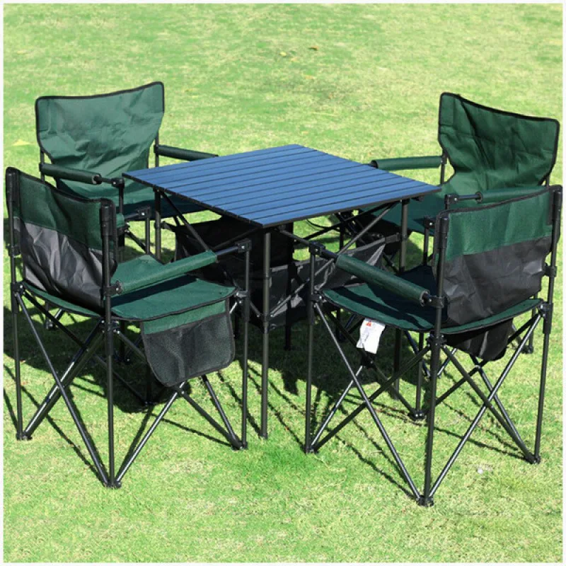 Outdoor Folding Table and Chair Set, Car Load, One Table and Four Chairs, Portable Self-driving Tour, Camping, Barbecue Picnic