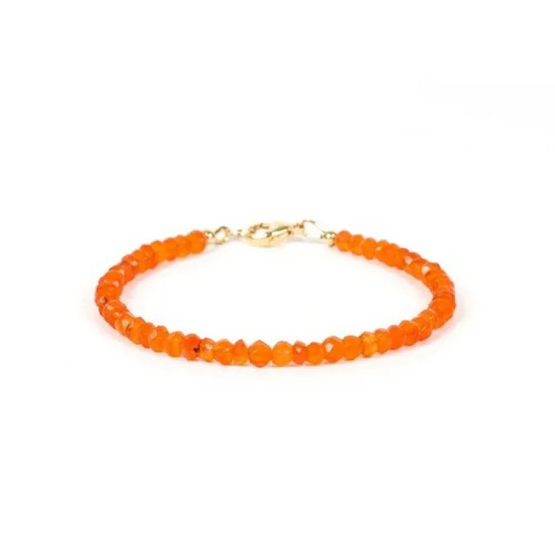 

Orange Carnelian Bracelet Faceted Round Gemstone Beads 7 Inch Handmade