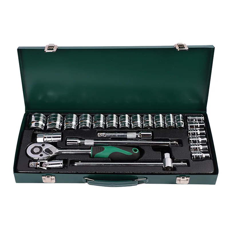 24pcs Hand Mechanic Socket Ratchet Wrench Combination Tool Kits Home Repair Tools For Cars, Motorcycles And Bicycles