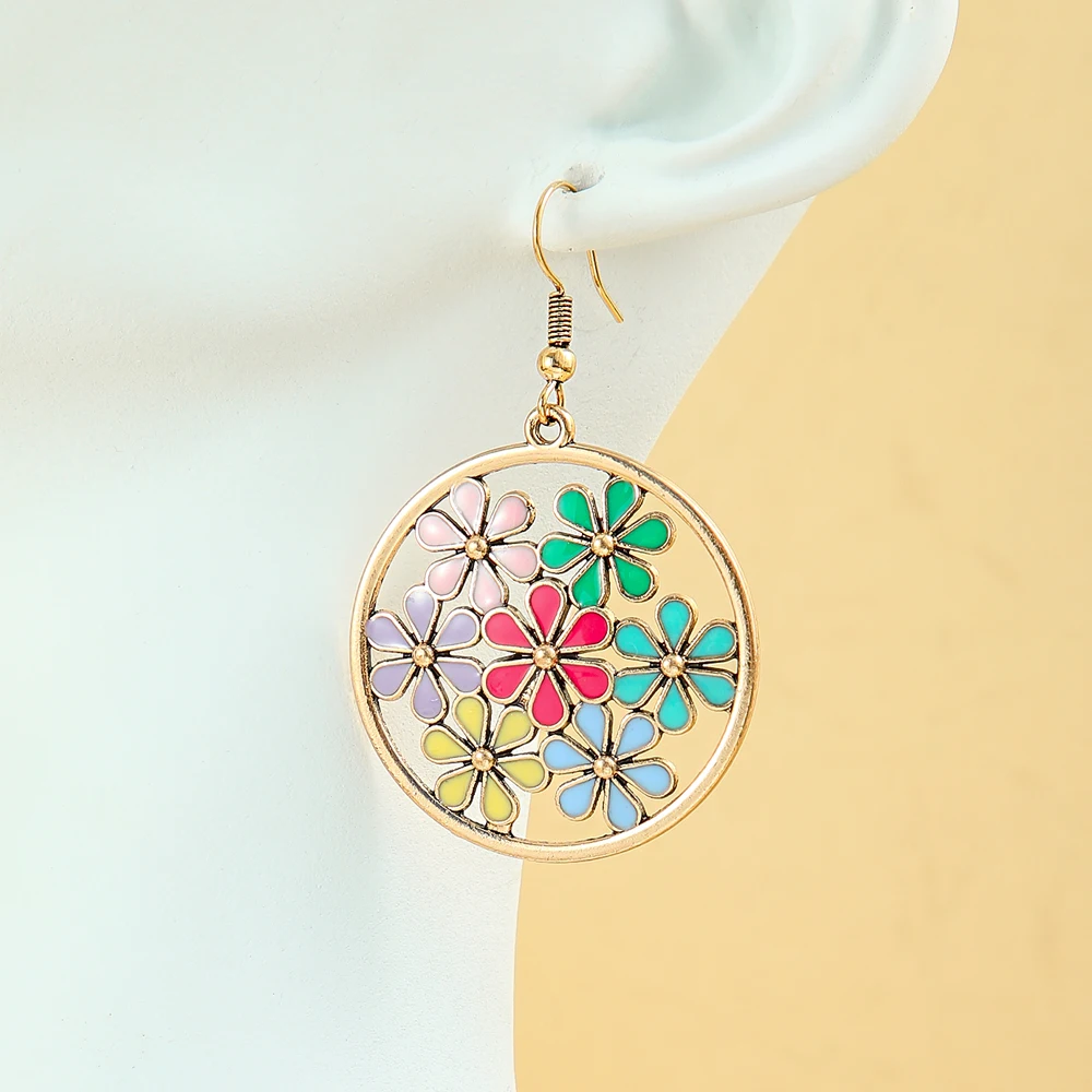 3pcs Vintage Style Drop Earrings for Women 7 Small Flowers Oil Drop Design Pendant Necklace Work Gifts Daily Wear Versatile