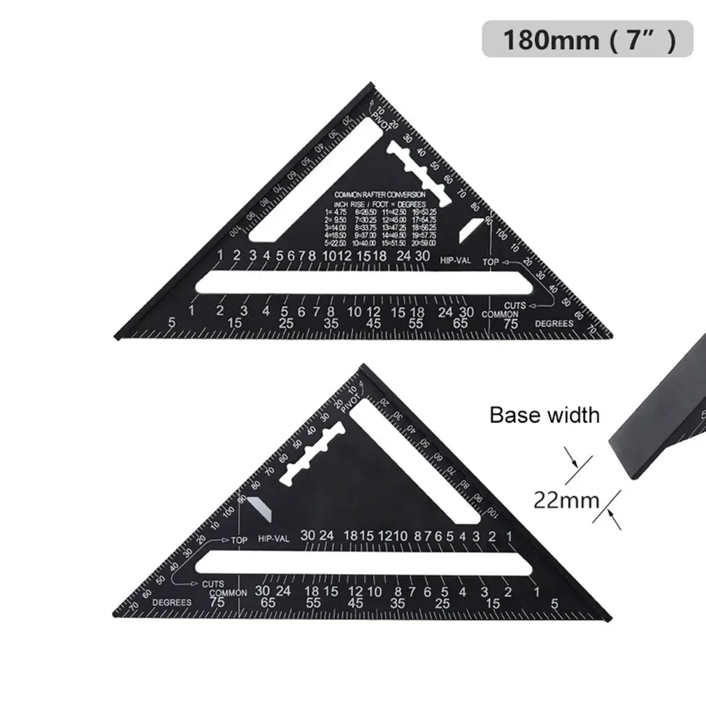 7inch Metric Triangle Ruler Aluminum Alloy Angle Protractor Speed Metric Square Measuring Ruler for Woodworker Carpenter Tool