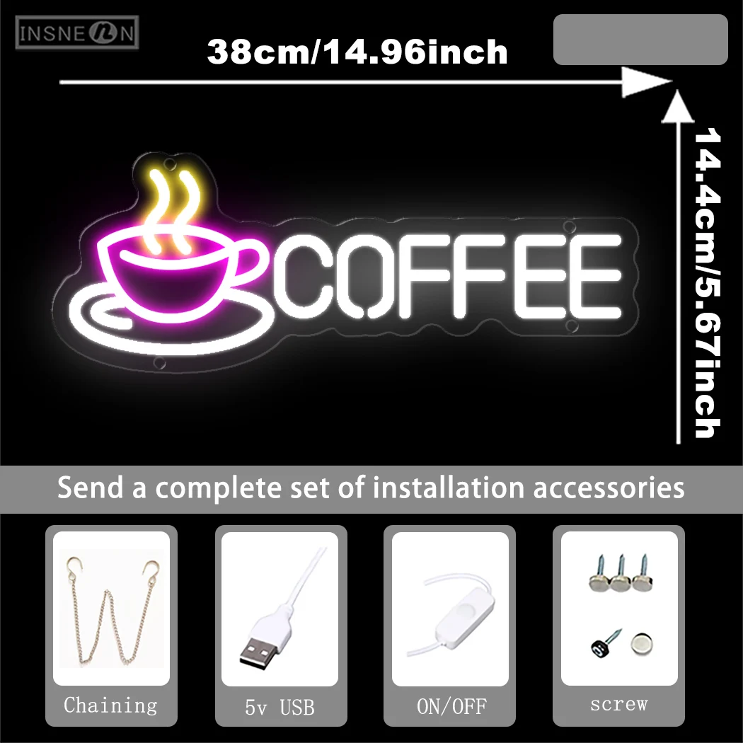 Open Coffee Neon Sign LED Light For Party Room Pub Club Shop Coffee Bar Shop Wall Decoration Sign USB Luminous Neon Sign Light