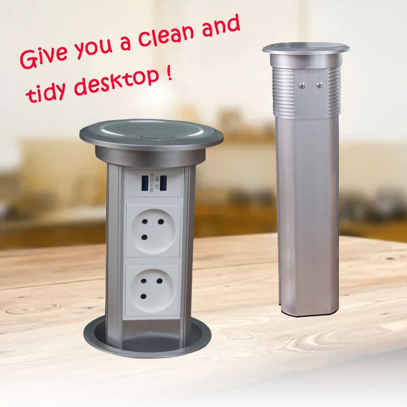 Israeli Plug Desktop Motorized Lifting Pop UP Socket Kitchen Worktop Hidden With 2 Power Outlets Dual USB Charging Ports