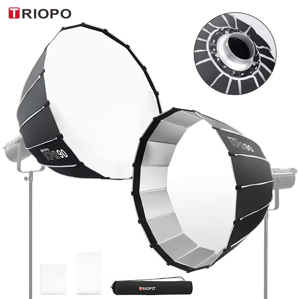 TRIOPO 60cm 70cm 90cm 120cm Parabolic Softbox Bowens Mount for Sokani X100 COLBOR Godox Aputure LED Video Light vs Godox QR-P