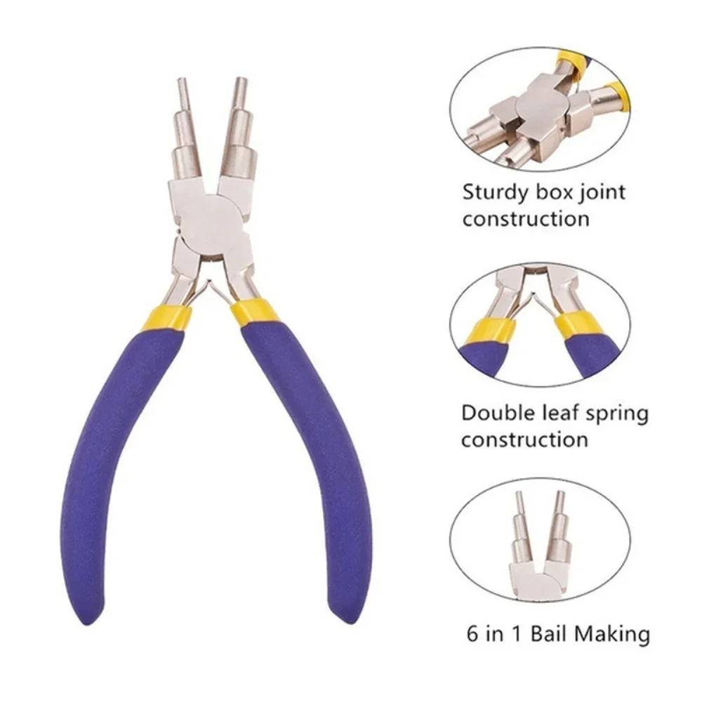 DIY Jewelry Craft Hand Tool 6 In 1 Carbon Steel Round Nose Pliers Multifunctional Bail Making Pliers Earring Hooks Production
