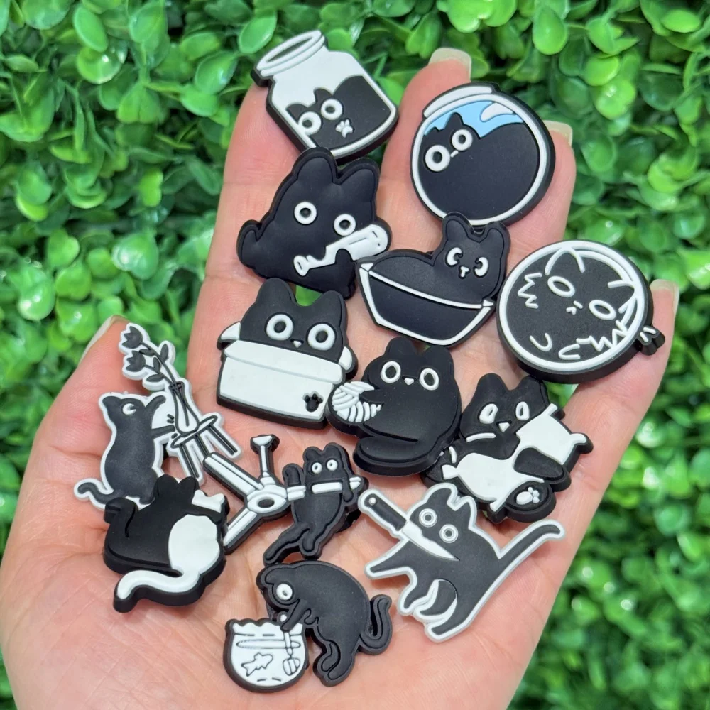 

13-100 шт., обувь с пряжкой и рисунком животных, черный кот, подвески, модные сандалии для мальчиков и девочек, украшение для обуви «сделай сам», подходит для подарка на день рождения