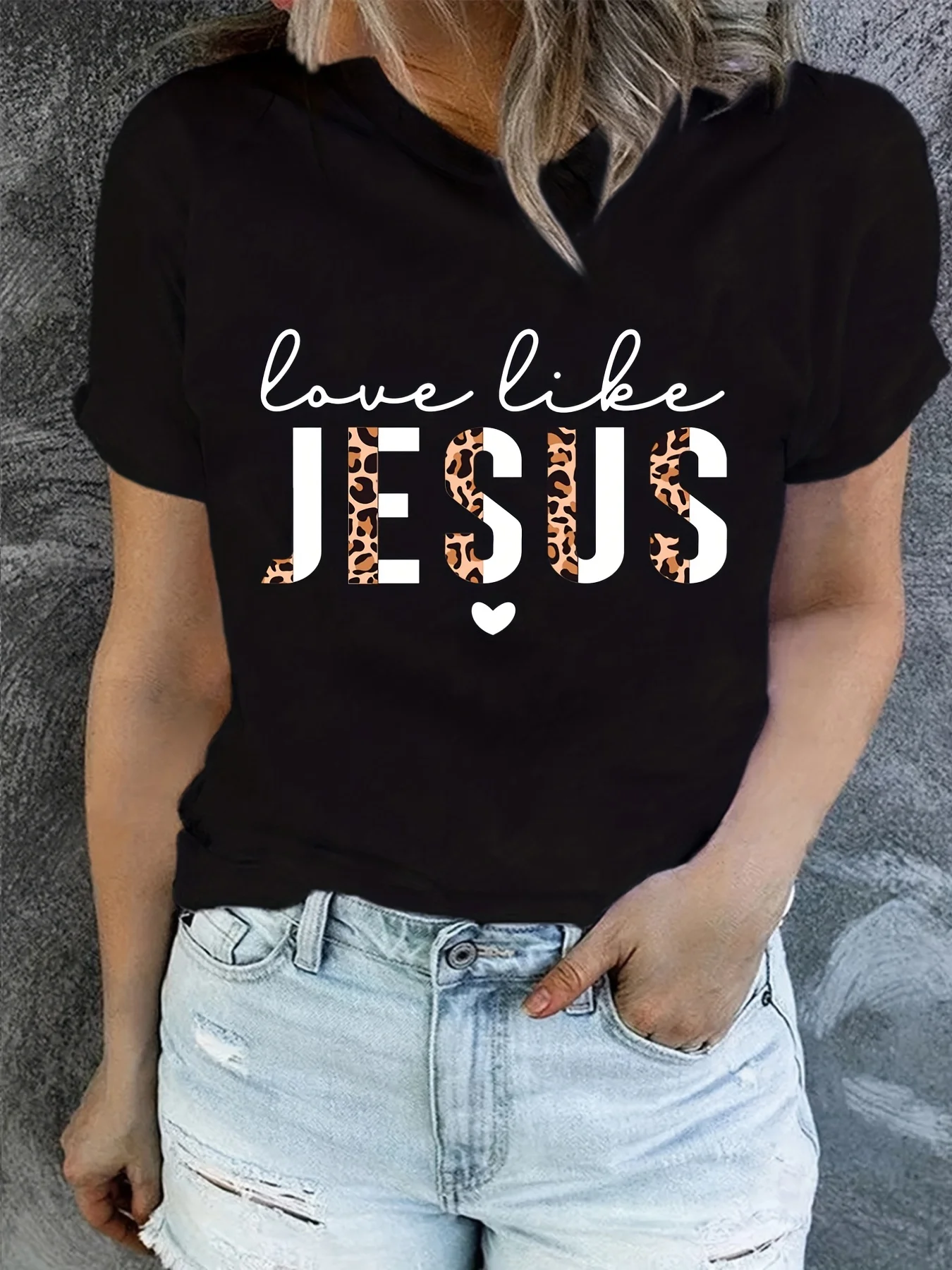 Love Like Jesus Print T-Shirt, Short Sleeve Crew Neck Casual Top For Summer & Spring, Women\'s Clothing