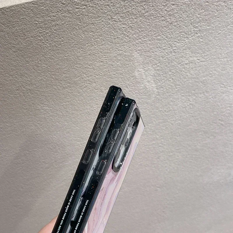 حافظة حدودية سوداء من الأكريليك الرخامي لهاتف سامسونج جالاكسي S25 + بلس S24 S23 Ultra S25U