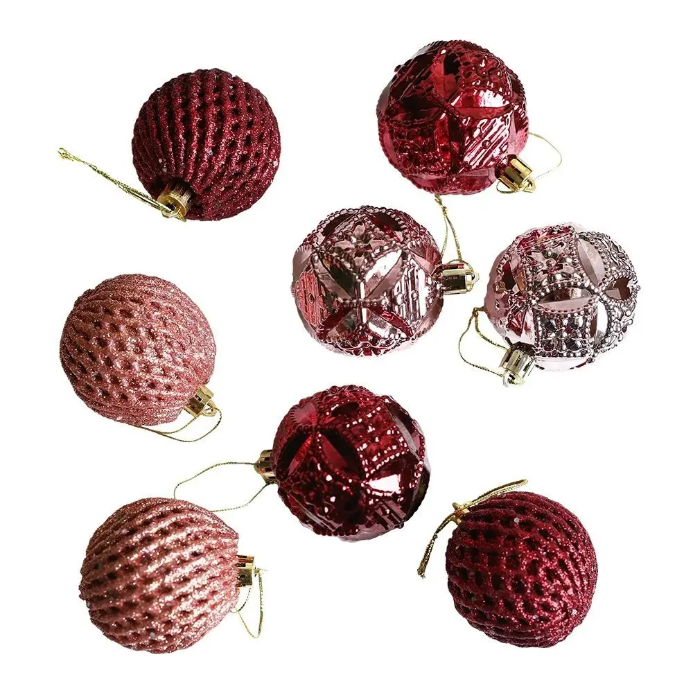 8Pcs 6cm Grid Painted Christmas Ball Mixed Plastics Christmas Spheres Pendant Small Size Hanging Christmas Decorative Balls