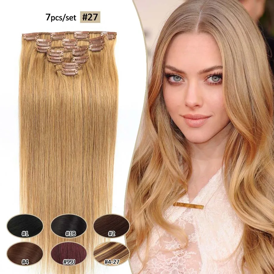 Clip in Hair Extensions Real Human Hair Caramel Blonde Hair Clip in Extensions Brazilian Remy Clip in Human Hair Extensions 7pcs