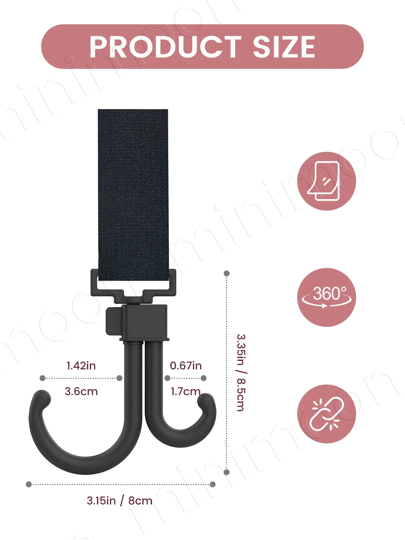 360° Rotatable Baby Stroller Hook, Double Swivel Universal Bag Hanger Clip, 2Pcs/Set Pram Organizer Accessories for Shopping