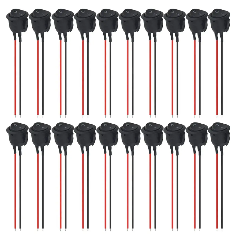 20Pcs Round Rocker Switch ON Off Switch 12V Toggle Switches 2Pin SPST with Pre-Wired 6A/250V 10A/125V AC for Boat, Car