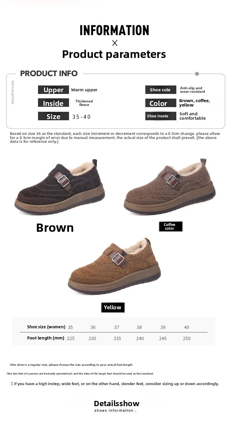 Damen-Winter-Loafer mit Fleecefutter, warme Slipper aus Strickstoff, rutschfeste Freizeitschuhe mit Schnallenriemen und dicker Plattformsohle – Detail 2