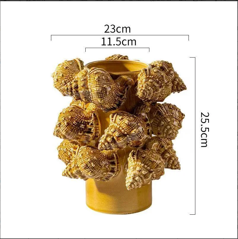 Factory Direct 2026 Conch Shell Vase Ceramic Vase Art Deco Handmade Fruit Style Tabletop Decor Watertight for Home Living Room C