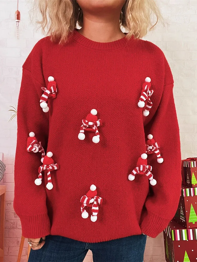 クリスマススノーフレークプリントセーター女性のためのファッション O ネック長袖プルオーバートップス秋冬カジュアルストリートルーズニット