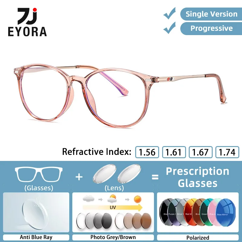 

EYORA Fashion Round Everyday Wear Reading Glasses Anti Blue Light Myopia Glasses Photochromic Prescription Optical Eyewear Lens
