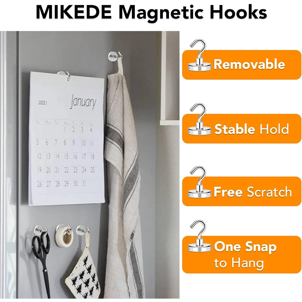 10/20Pcs Super Strong Neodymium Powerful Magnetic Hooks Ring Metal with Curved Hook Hanger for Hanging,Fridge,Wall,Key