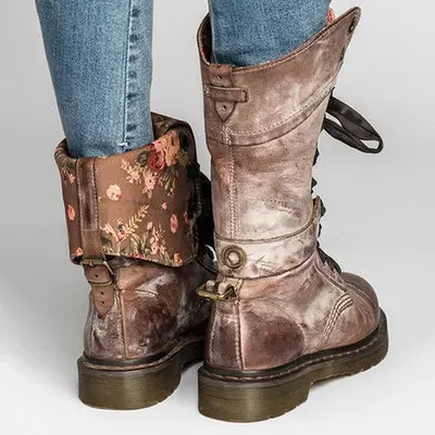 Bota feminina com cordões, salto quadrado, bota de PU, botas casuais, ao ar livre, inverno, novo, plus size, 35-43, 2023