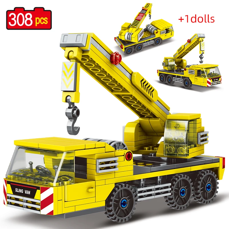 308Pcs City WheelLoader Car Heavy Mining Truck Building Blocks DIY Crane Engineering Excavator Bricks Toy For Kids Gifts