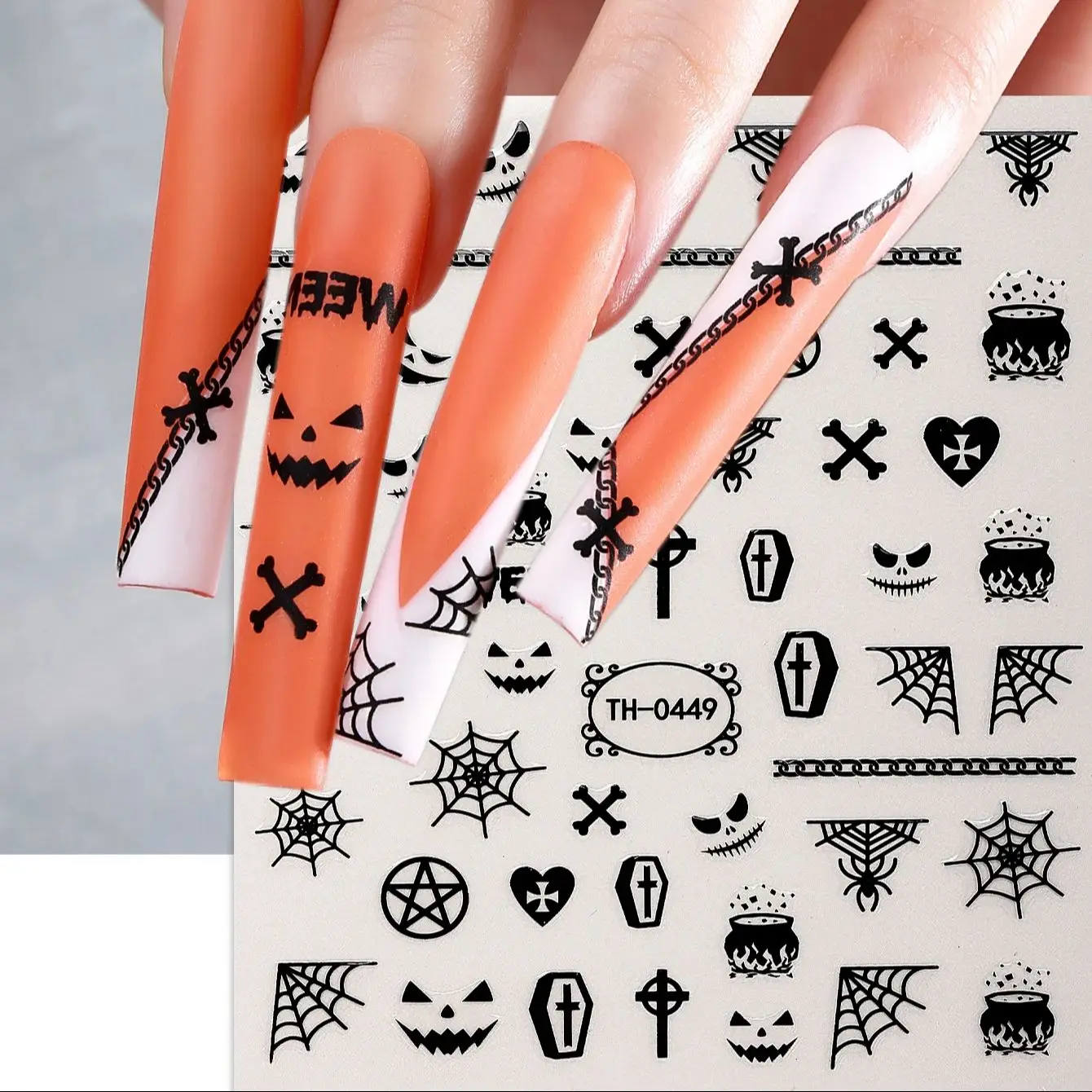 4 stücke schwarz rosa lila Halloween Nail Art Aufkleber Spinnennetz Knochen Ghost Cross Design selbst klebende Nagel abziehbilder für Maniküre Dekor