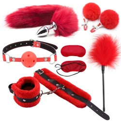 Plush Handcuffs Anal Sex Toys Blindfold Bondage Collar Feitsh Gag Bdsm Set Slave Nipple Clamps For Women Role Play Adult Games