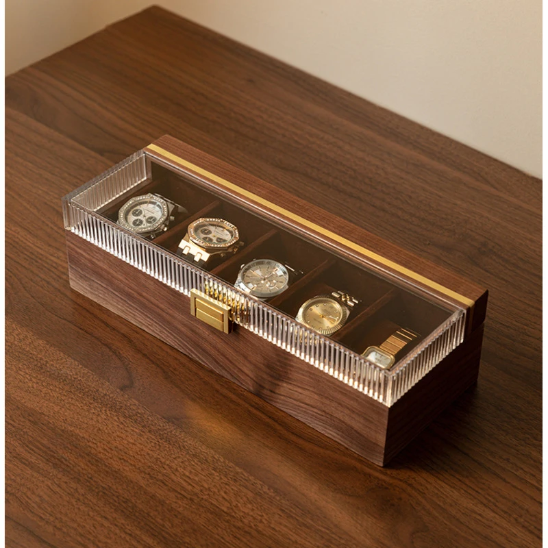 Exquisite WatchBox with Multi-Grid Partitioning,BlackWalnut Wood DisplayHolder,Transparent Acrylic Storage Case,JewelryOrganizer