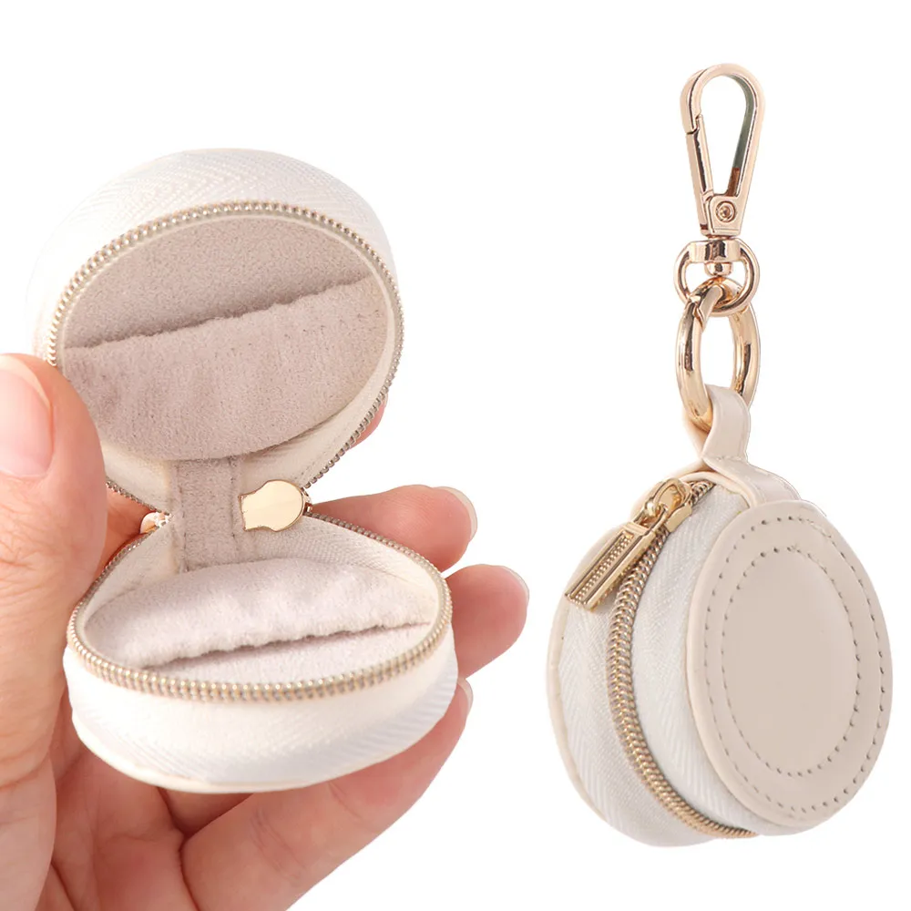 Mini Portable Jewelry Storage Bag Round Earring Organizer Storage Case With Keychain Minimalist Necklace Ring Jewelry Box Gifts