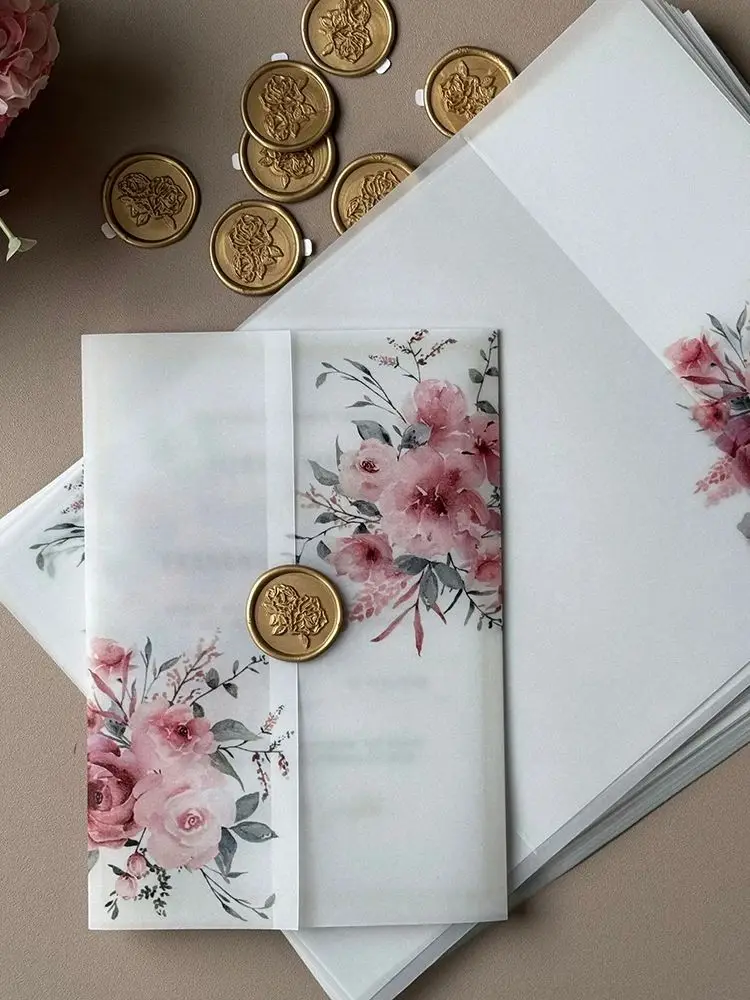 20 szt. Papier węglikowy w kwiaty akwarelowe, odpowiedni do zaproszeń ślubnych 5 x 7 cali, okładka węglikowa, zaproszenie na zamówienie — zdjęcie 2