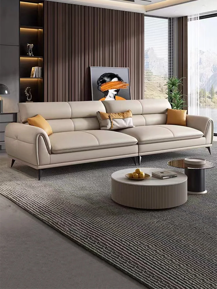 

Nordic Italian cream wind leather sofa living room 2024 new modern simple luxury three-person in-line sofa